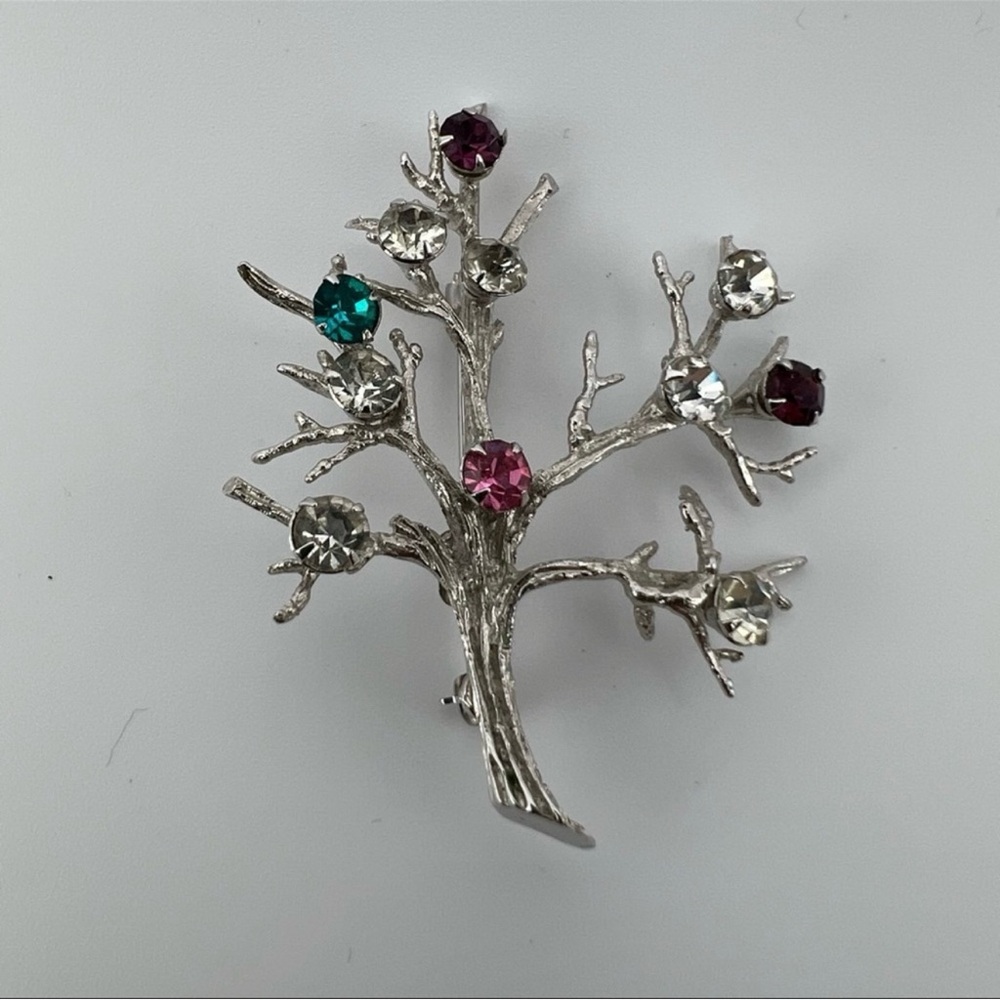 Vintage Colorful TREE OF LIFE Family Rhinestones Sterling Silver